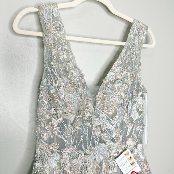 Mac Duggal 20131 Floral Multi Color Neutral Floral A Line Embroidered Gown 4 NEW - Picture 4 of 10